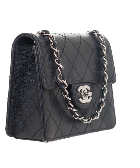 chanel classic mini black caviar|Chanel Black Quilted Caviar Classic Mini Flap With Silver .